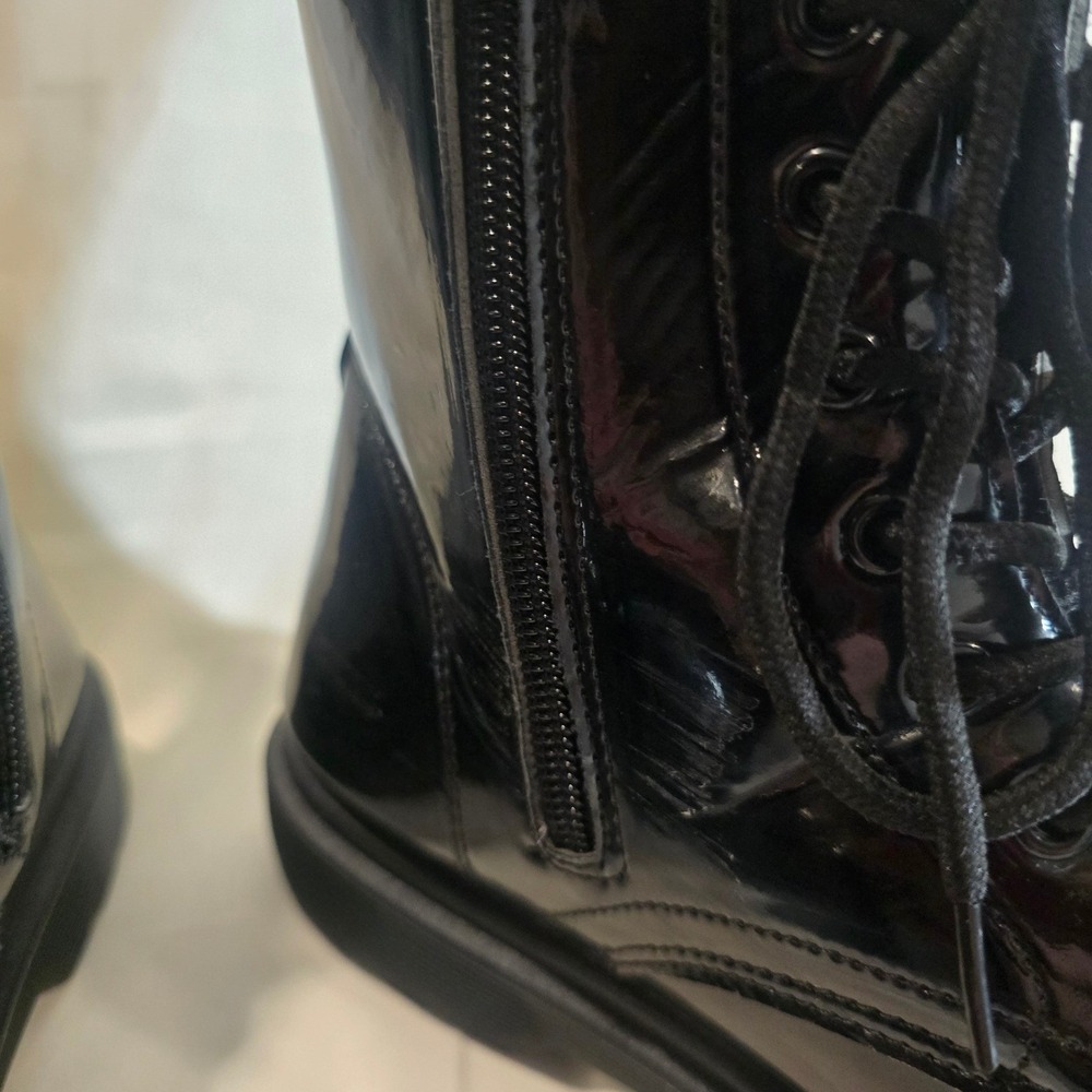 Y2K Mudd Black Patent Combat Boots Lace Up Side Zip Chunky Platform Women's8.5 - Picture 6 of 11